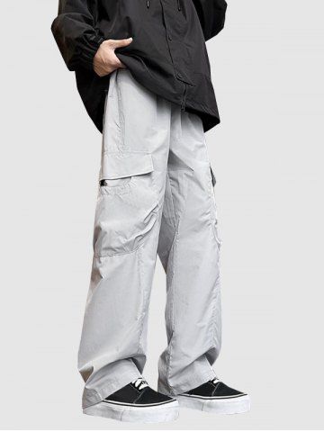 Men's Streetwear Daily Solid Color Multi-pocket Drawstring Tapered Cargo Pants - GRAY GOOSE - M