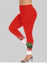 Legging Moulant Lettre de Noël et Flocon de Neige Imprimés de Grande Taille à Paillettes - Rouge 6X