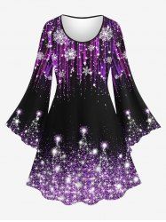 Plus Size Christmas Snowflake Sparkling Sequin Glitter 3D Printed Flare Sleeves Party Dress -  