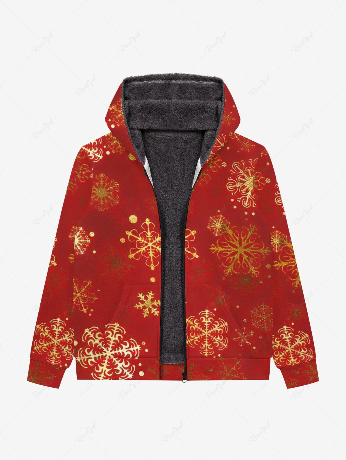 Sweat à Capuche Gothique Zippé Flocon de Neige de Noël Imprimé pour Homme Rouge XL
