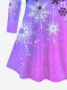 3D Glitter Snowflake Printed Ombre Christmas Long Sleeves T-shirt and Flare Pants Plus Size Matching Set -  