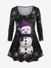 Plus Size 3D Snowman Snowflake Moon Gift Box Galaxy Printed Christmas T-shirt and Leggings Outfit -  