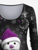 Plus Size 3D Snowman Snowflake Moon Gift Box Galaxy Printed Christmas T-shirt and Leggings Outfit -  