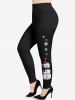 Plus Size 3D Snowman Snowflake Moon Gift Box Galaxy Printed Christmas T-shirt and Leggings Outfit -  