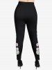 Plus Size 3D Snowman Snowflake Moon Gift Box Galaxy Printed Christmas T-shirt and Leggings Outfit -  