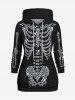 Sweat à Capuche D'Halloween Brillant 3D Squelette Imprimée avec Poche Kangourou Grande Taille à Paillettes - Noir 8XL