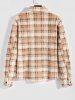 Men's Plaid Pattern Front Pocket Fluffy Teddy Fleece Turn-down Collar Jacket -  
