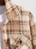 Men's Plaid Pattern Front Pocket Fluffy Teddy Fleece Turn-down Collar Jacket -  