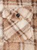 Men's Plaid Pattern Front Pocket Fluffy Teddy Fleece Turn-down Collar Jacket -  