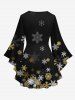 Plus Size Flare Sleeves Ombre Snowflake Printed Christmas Crisscross T-shirt and Flare Pants Outfit -  