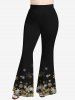 Plus Size Flare Sleeves Ombre Snowflake Printed Christmas Crisscross T-shirt and Flare Pants Outfit -  