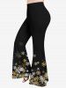 Plus Size Flare Sleeves Ombre Snowflake Printed Christmas Crisscross T-shirt and Flare Pants Outfit -  