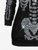 Plus Size 3D Glitter Sparkling Skeleton Print Halloween Kangaroo Pocket Drawstring Hoodie -  