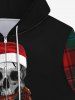 Gothic Christmas Hat Skull Plaid Print Zipper Hoodie For Men -  