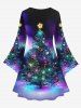 Plus Size Christmas Tree Ball Galaxy Star Glitter 3D Print Flare Sleeve Dress -  