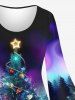 Robe Ballon et Évasées Brillante 3D Imprimé Sapin de Noël et Galaxie Grande Taille - Pourpre  2X