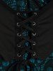 Plus Size Skulls Mesh Panel Bell Sleeves Twist Lace Up Asymmetrical 2 In 1 Top -  