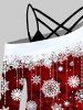 Christmas Snowflake Print Skew Collar T-shirt And Lattice Basic Camisole Set -  