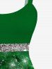 Plus Size Christmas Ball Light Snowflake Sparkling Sequin Glitter 3D Print Tank Party Dress -  