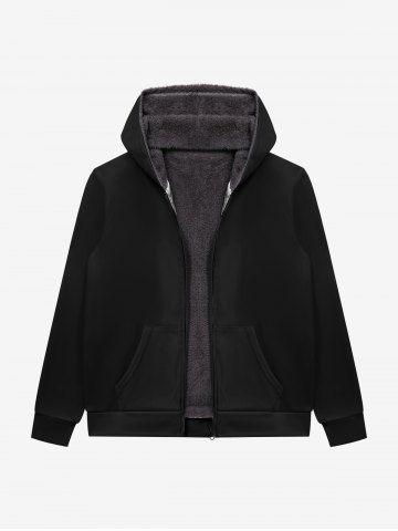 Gothic Full Zipper Pockets Plain Solid Fleece Lining Hoodie For Men - BLACK - S