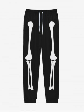 Pantalon de Survêtement D'Halloween Gothique Squelette Imprimé avec Poches à Cordon - BLACK - L