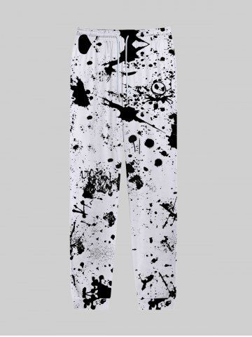 Gothic Ink Painting Splatter Print Drawstring Pocket Sweatpants For Men - WHITE - M