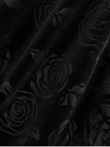 Plus Size Grommets Lace Up Flocking Flower Flare Sleeves Hooded Velvet T-shirt
