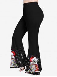 Plus Size Glitter Christmas Hat Light Cat Fragmentation Print Flare Pants -  