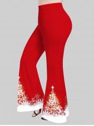 Pantalon Evasé Sapin de Noël Brillant Flocon de Neige Imprimé de Grande Taille - Rouge 6X