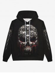 Gothic 3D Bloody Skulls Chains Print Pocket Drawstring Fleece Lining Hoodie For Men -  