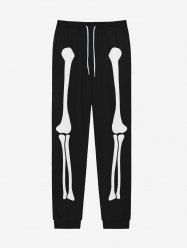 Pantalon de Survêtement D'Halloween Gothique Squelette Imprimé avec Poches à Cordon - Noir 2XL