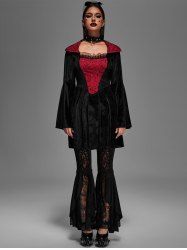 Halloween Costume Lace Trim Spider Web Contrast Flare Sleeves Velvet Mini Dress -  