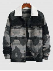 Men's Ethnic Aztec Printed Faux Fur Collar Single-breasted Woolen Jacket -  