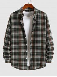 Men's Casual Turn Down Collar Check Plaid Long Sleeves Flannel Shirt -  