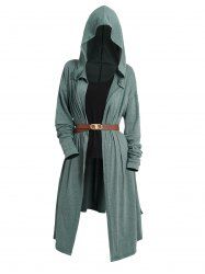 Open Front Long Belted Hooded Top And Solid Color Tank Top Set -  