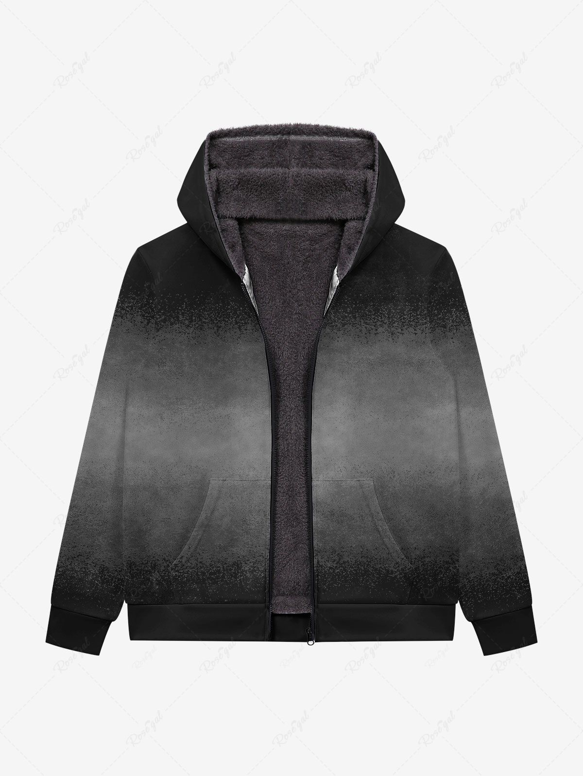 Affordable Gothic Layered Ombre Print Full Zipper Pockets Fleece Lining Hoodie For Men  