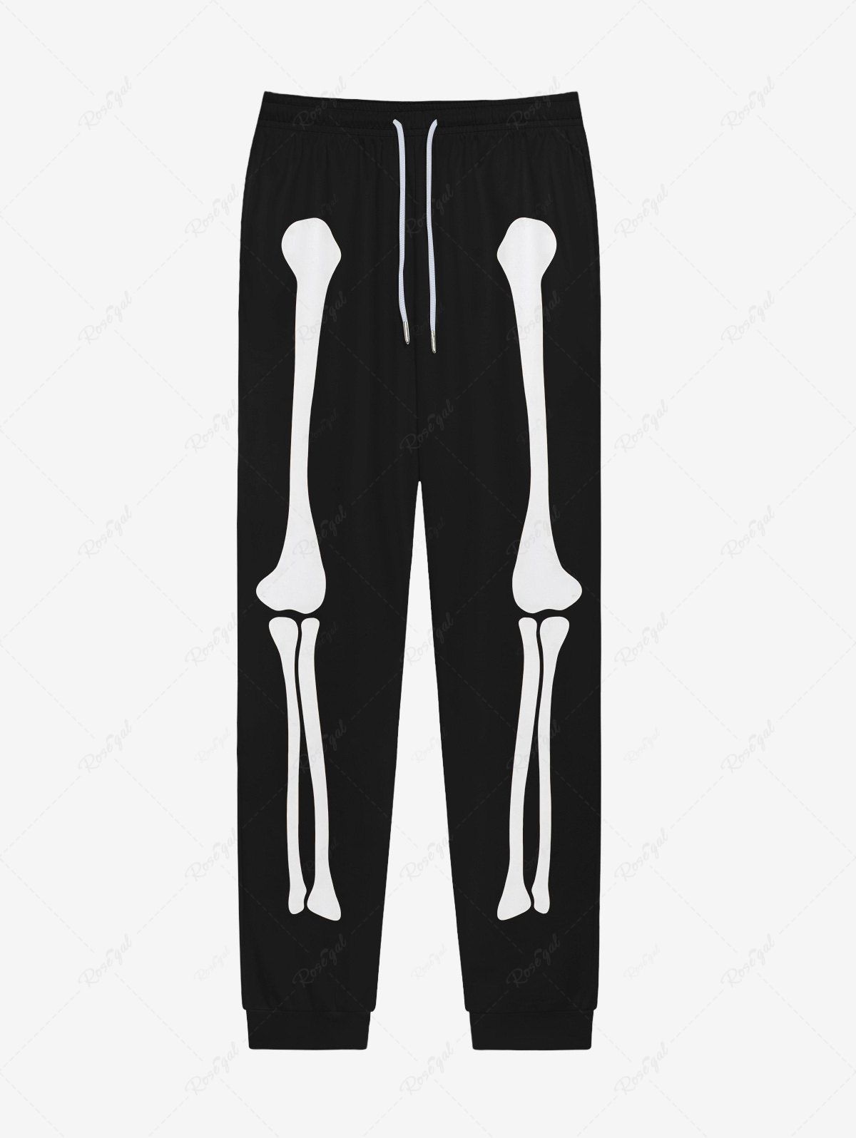 Pantalon de Survêtement D'Halloween Gothique Squelette Imprimé avec Poches à Cordon Noir 2XL