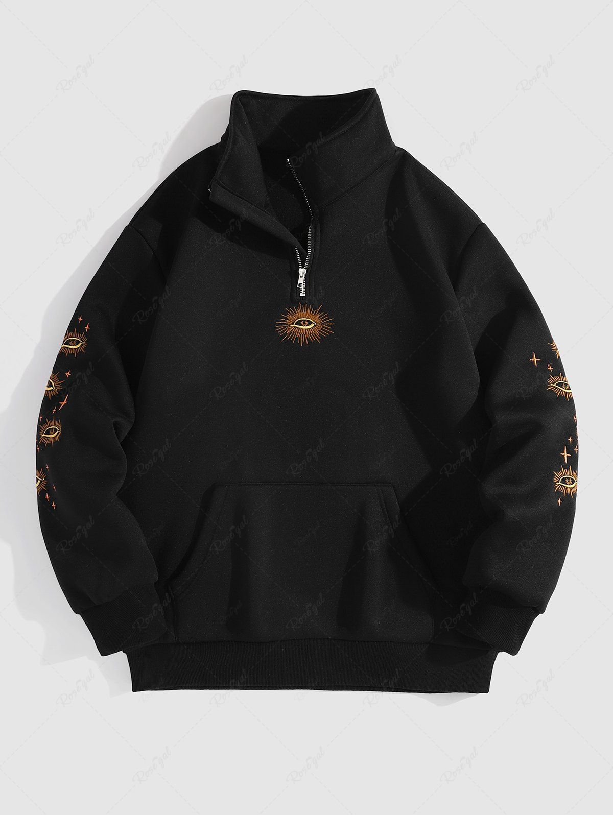 Affordable Men's Sun Eyes Star Pattern Fleece-lined Pullover Sweatshirt  