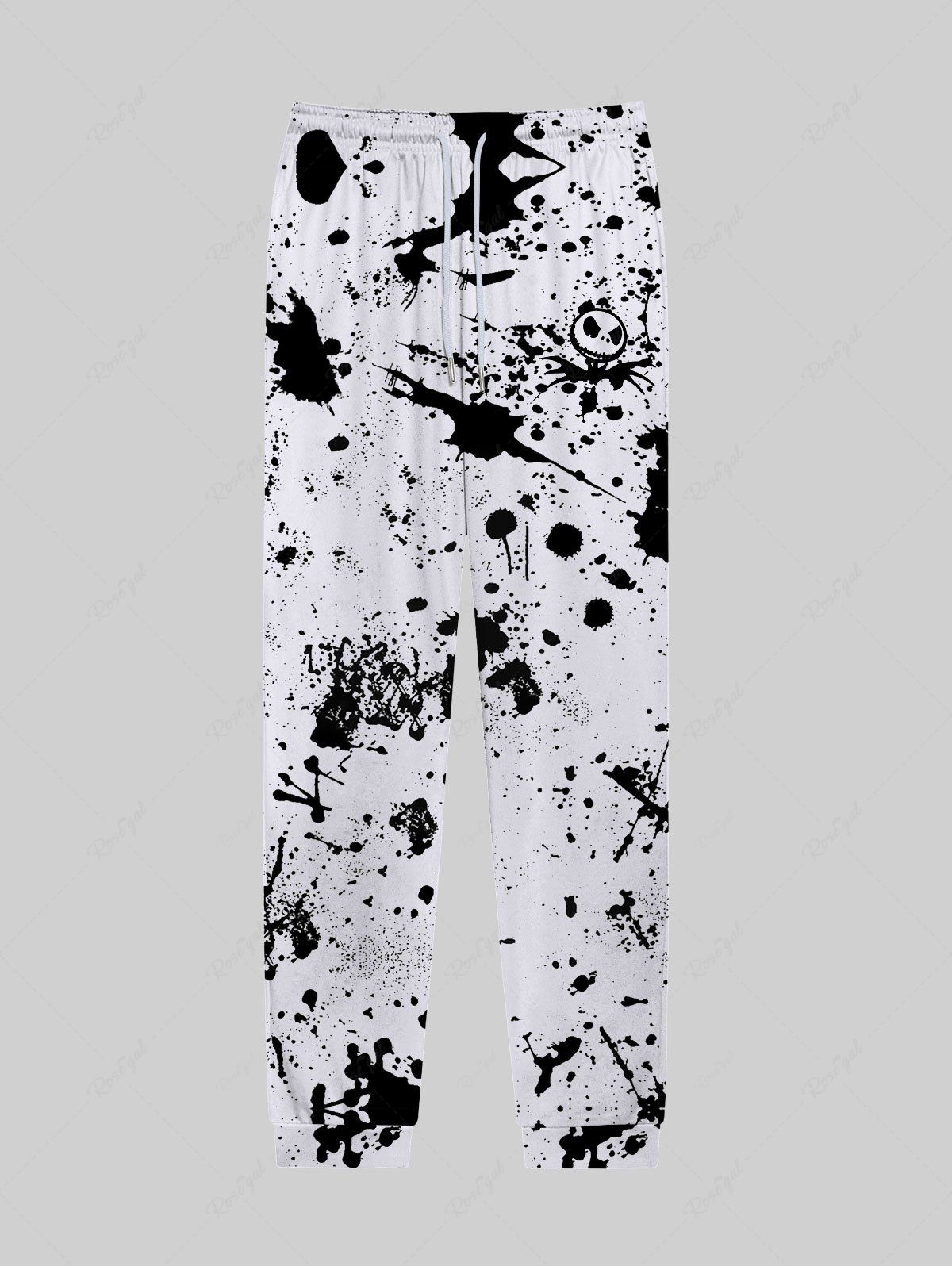 Pantalon de Survêtement avec Cordon de Serrage à Imprimé Éclaboussures de Peinture pour Hommes Blanc 3XL