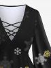 Plus Size Flare Sleeves Ombre Snowflake Printed Christmas Crisscross T-shirt and Flare Pants Outfit -  