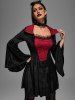 Mini-Robe Gothique Bicolore en Velours à Manches Evasées d'Halloween - Noir 4X | US 26-28