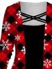 Plus Size Plaid Snowflake Print Crisscross Christmas Faux Twinset T-shirt -  