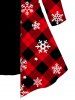 Plus Size Plaid Snowflake Print Crisscross Christmas Faux Twinset T-shirt -  