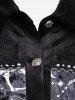 Gothic Sun Moon Star Printed Full Buttons Turn-down Collar Tied A Line Shirted Velvet Dress -  