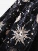 Gothic Sun Moon Star Printed Full Buttons Turn-down Collar Tied A Line Shirted Velvet Dress -  