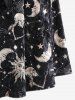 Gothic Sun Moon Star Printed Full Buttons Turn-down Collar Tied A Line Shirted Velvet Dress -  