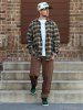 Men's Casual Turn Down Collar Check Plaid Long Sleeves Flannel Shirt -  