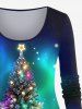 T-shirt grande taille à imprimé ombré, motif sapin de Noël coloré et lumineux, galaxie - Bleu profond S