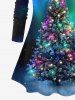 T-shirt grande taille à imprimé ombré, motif sapin de Noël coloré et lumineux, galaxie - Bleu profond S