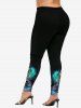 Plus Size Glitter Colorful Christmas Tree Light Galaxy Print Ombre Skinny Leggings -  